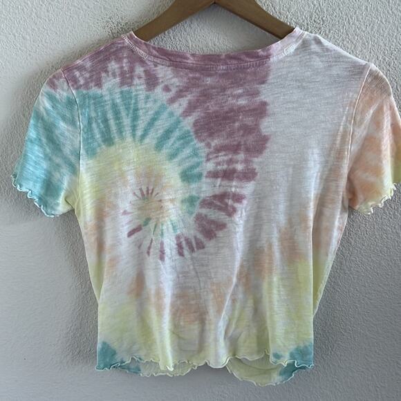 American Eagle Tie Dye Knot Front Lettuce Edge Top Tee Blouse XS - Picture 2 of 6